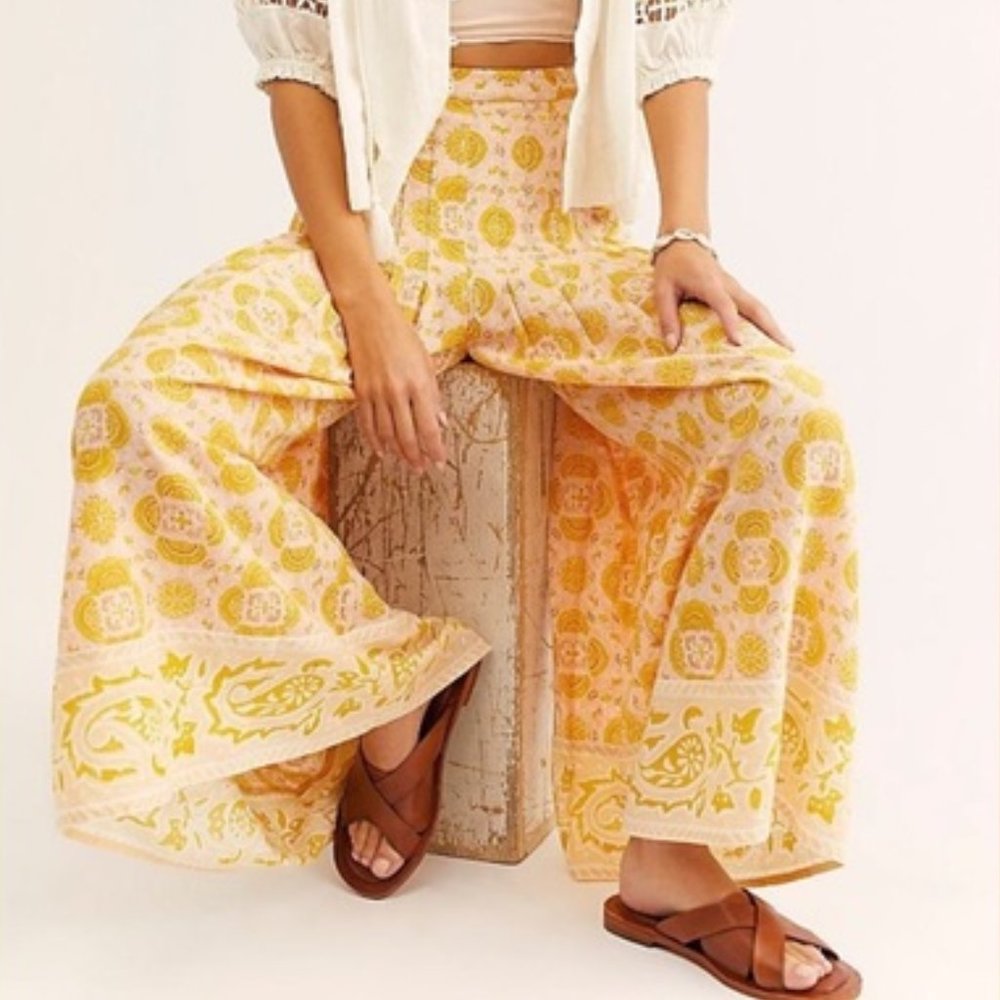 NEW NWT! FREE PEOPLE RIVER RUN WIDE LEG CROPPED PALAZZO PANTS HIPPIE BOHO sz S
